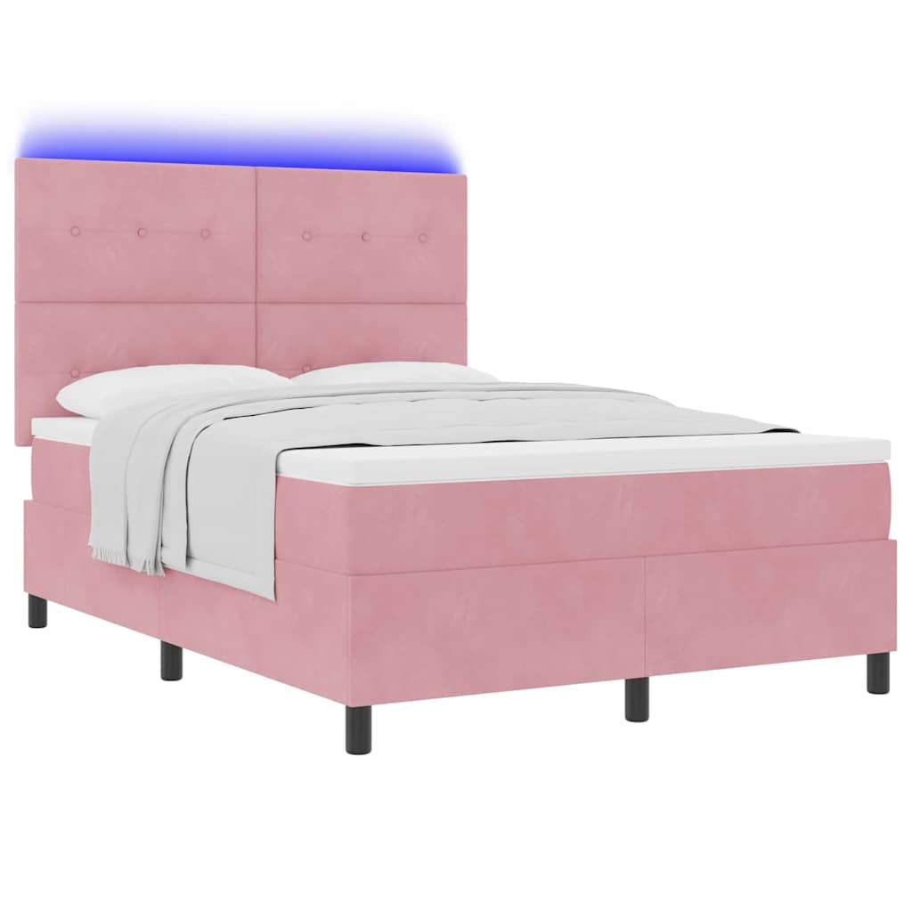 Lit à ressort LED avec tête de lit Rose 140 x 190 cm Velours - XIOS