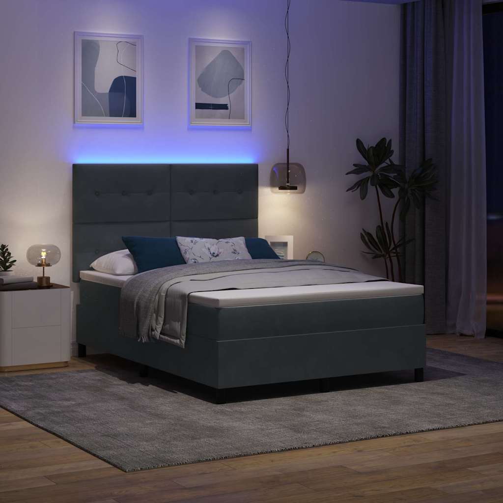 Lit à ressort LED Gris foncé 140 x 200 cm Velours