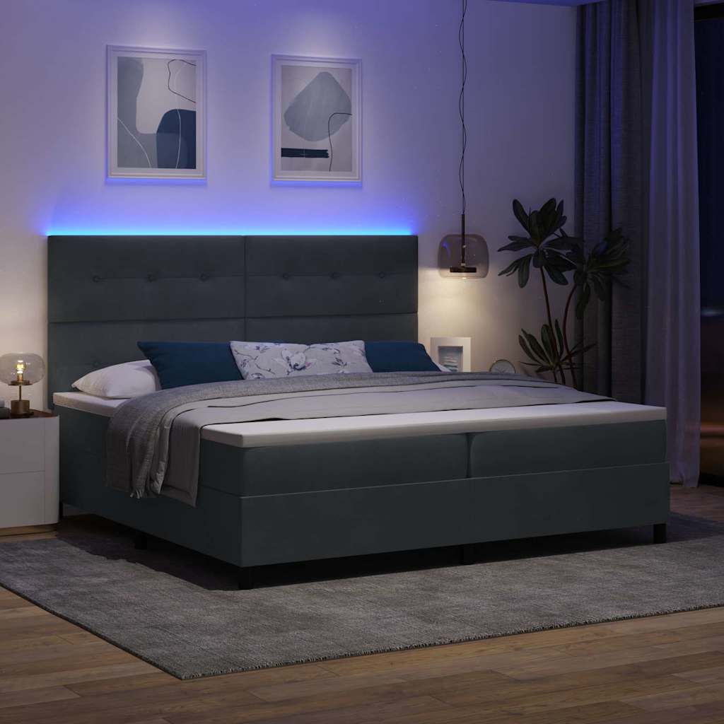 Lit à ressort LED avec matelas Gris foncé 200 x 200 cm tissu - XIOS