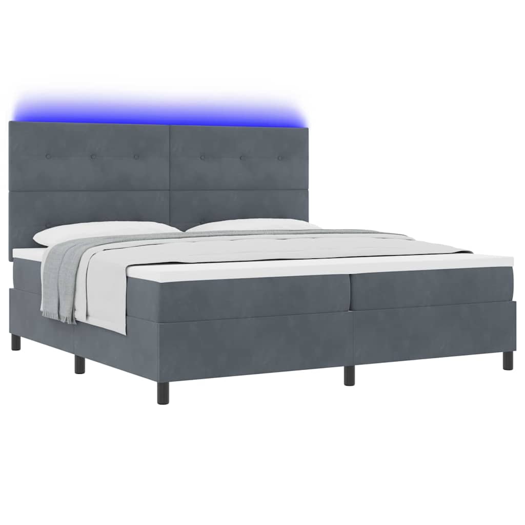 Lit à ressort LED avec matelas Gris foncé 200 x 200 cm tissu - XIOS