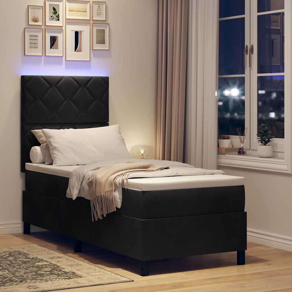 Lit à ressort LED avec tête de lit Noir 80 x 200 cm Velours