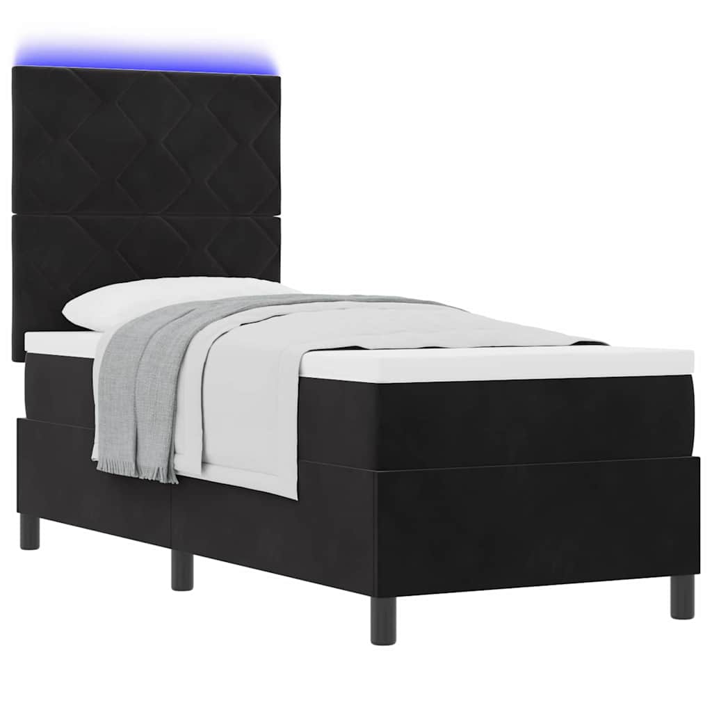 Lit à ressort LED avec tête de lit Noir 80 x 200 cm Velours