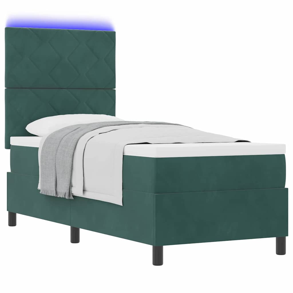 Lit à ressort LED Vert foncé 80 x 200 cm Velours