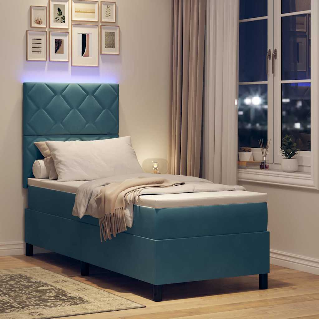 Lit à ressort LED Bleu foncé 80 x 200 cm Velours - XIOS
