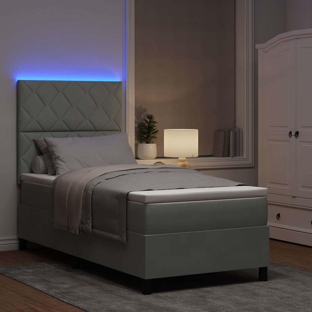 Lit à ressort LED Gris clair 90 x 190 cm Velours - XIOS