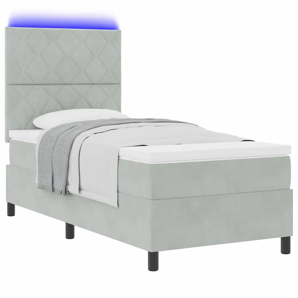 Lit à ressort LED Gris clair 90 x 190 cm Velours - XIOS