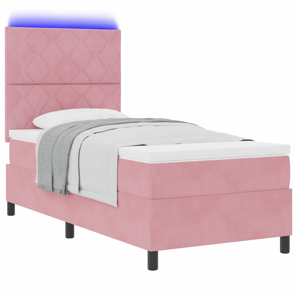 Lit à ressort LED avec tête de lit Rose 90 x 190 cm Velours