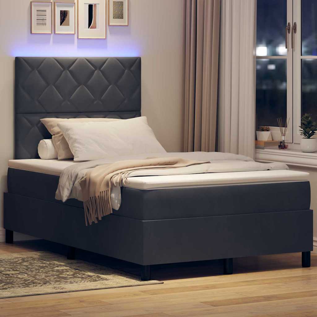 Lit à ressort LED Gris foncé 120 x 200 cm Velours
