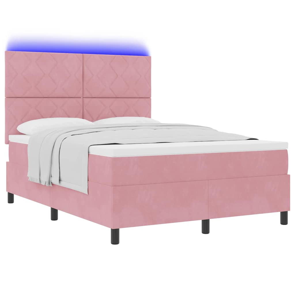 Lit à ressort LED avec tête de lit Rose 140 x 190 cm Velours