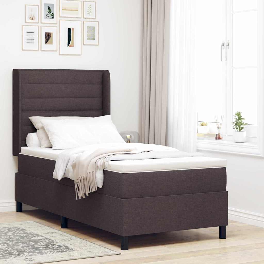 Lit à ressort LED avec matelas Marron foncé 90 x 190 cm tissu