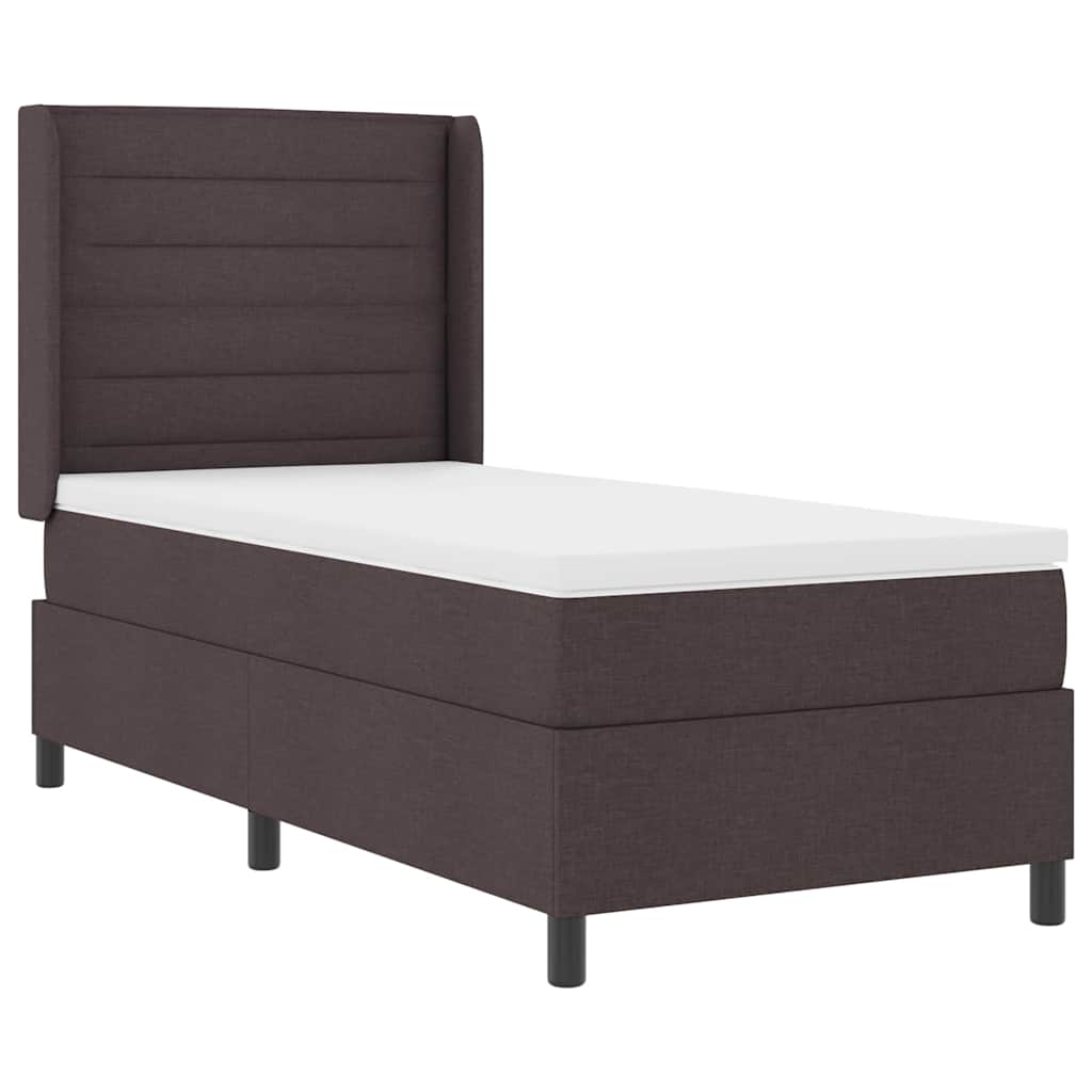 Lit à ressort LED avec matelas Marron foncé 90 x 190 cm tissu