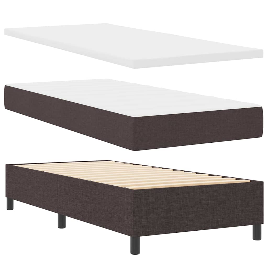 Lit à ressort LED avec matelas Marron foncé 90 x 190 cm tissu