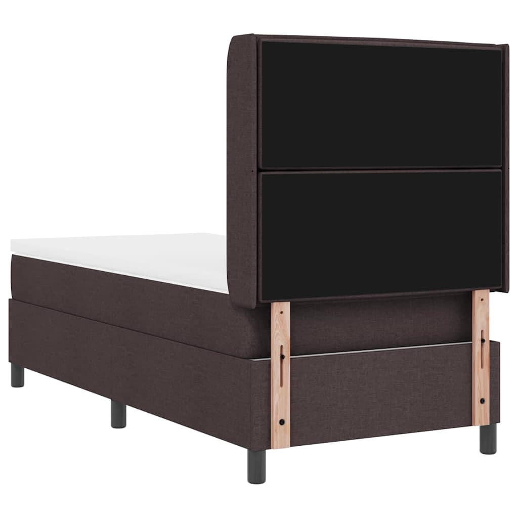 Lit à ressort LED avec matelas Marron foncé 90 x 190 cm tissu