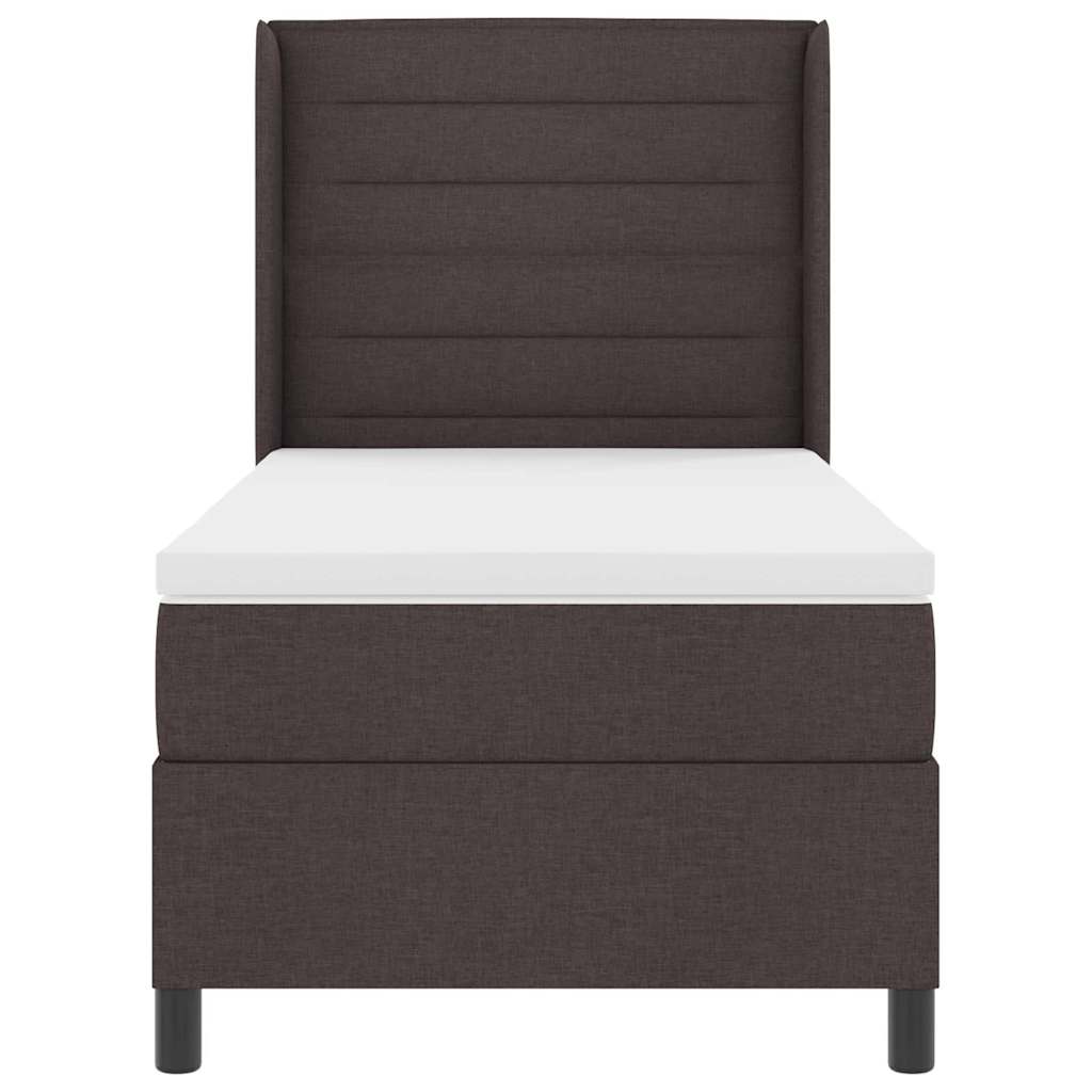 Lit à ressort LED avec matelas Marron foncé 90 x 190 cm tissu