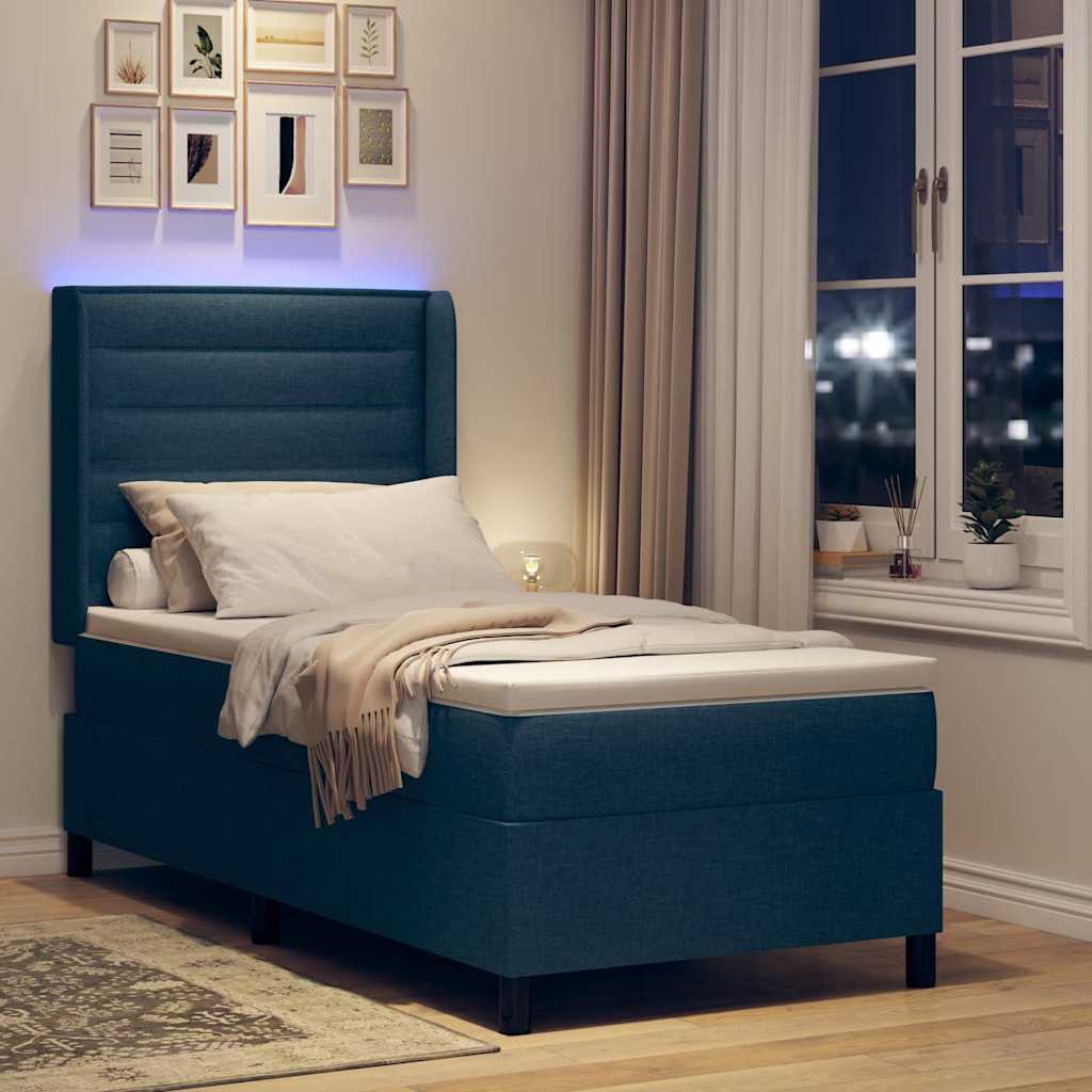 Lit à ressort LED avec matelas Bleu 90 x 190 cm tissu - XIOS