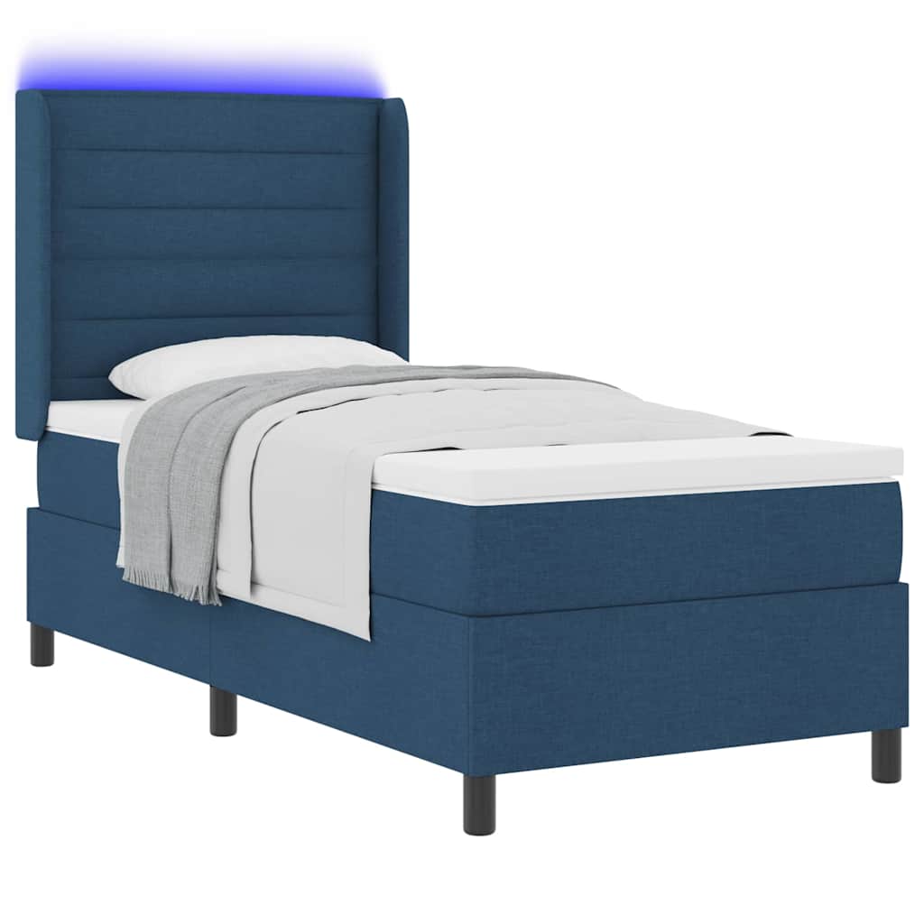 Lit à ressort LED avec matelas Bleu 90 x 190 cm tissu - XIOS