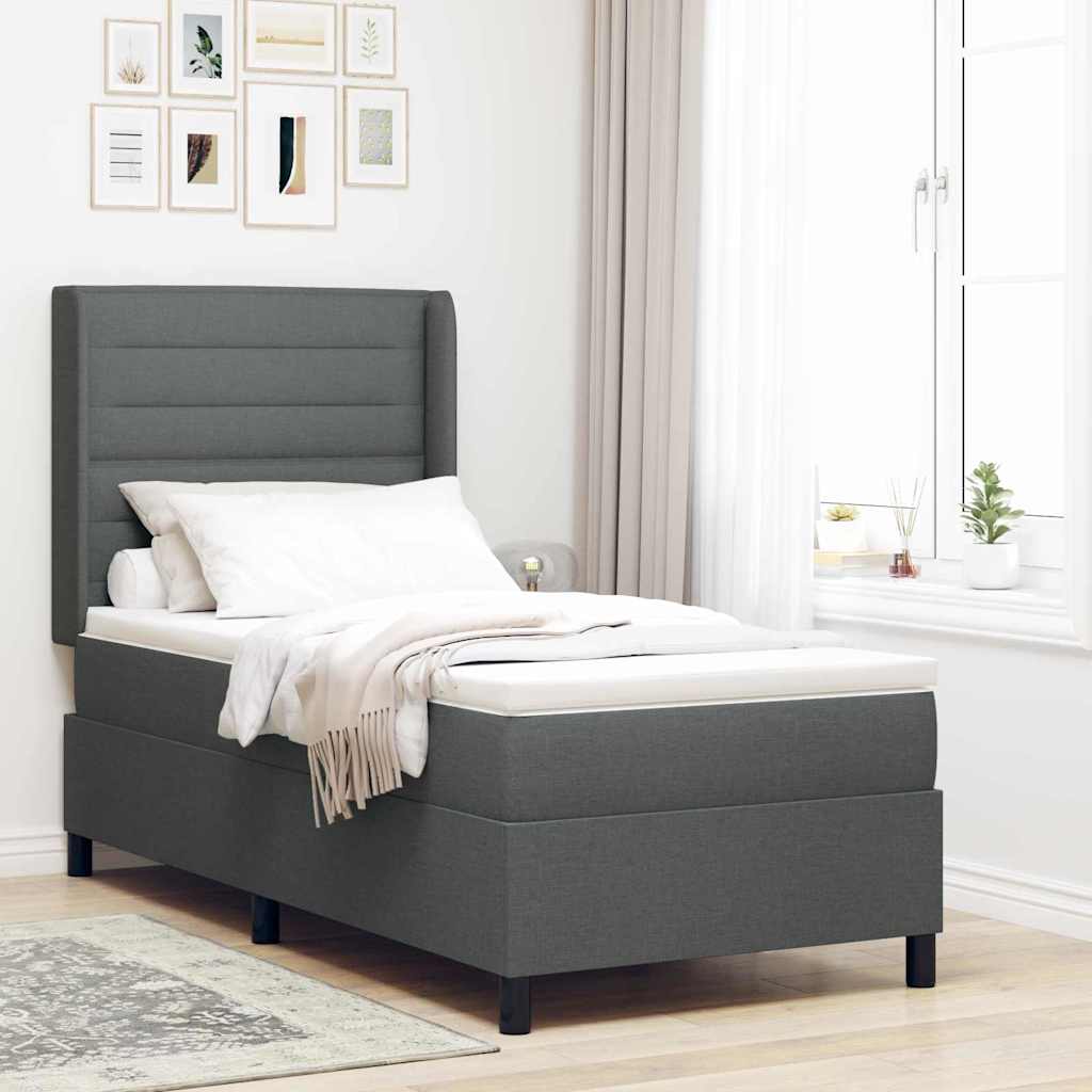 Lit à ressort LED avec matelas Gris foncé 90 x 200 cm tissu - XIOS