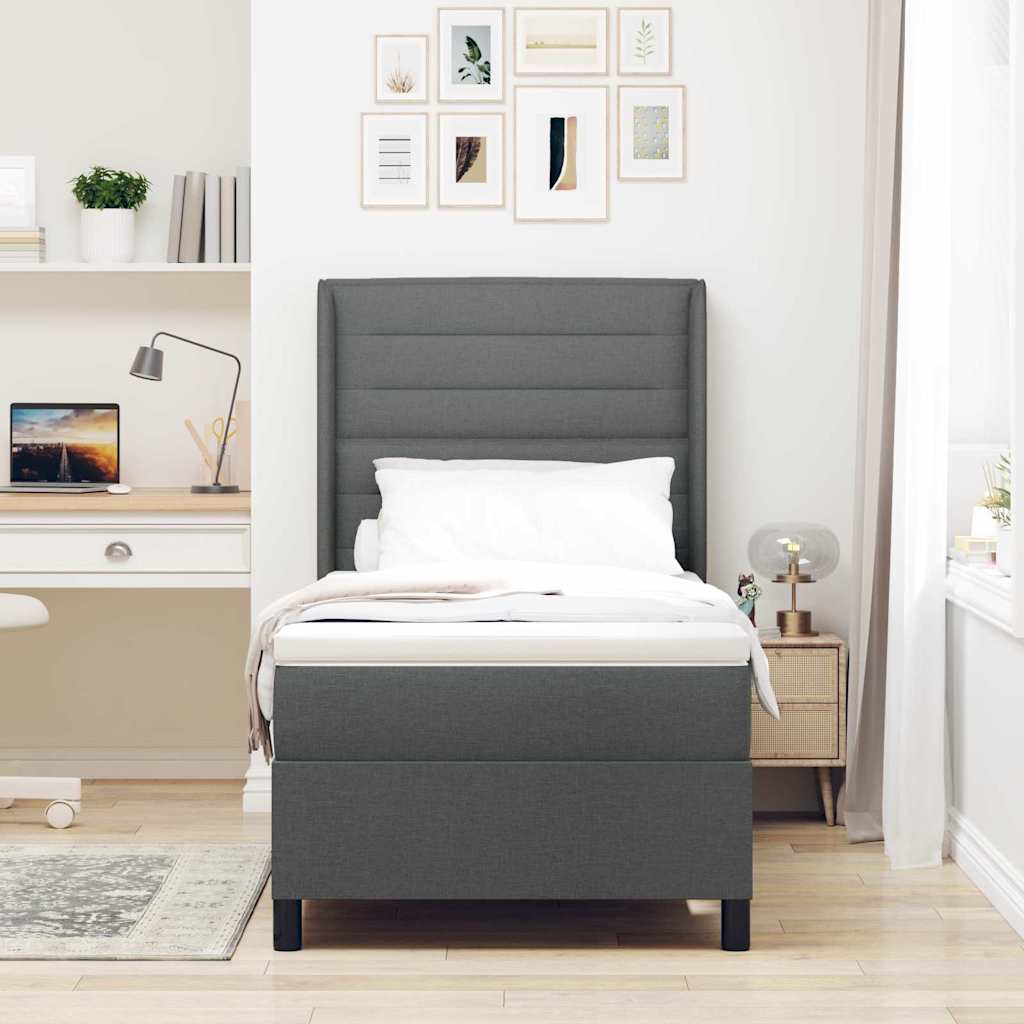 Lit à ressort LED avec matelas Gris foncé 90 x 200 cm tissu - XIOS