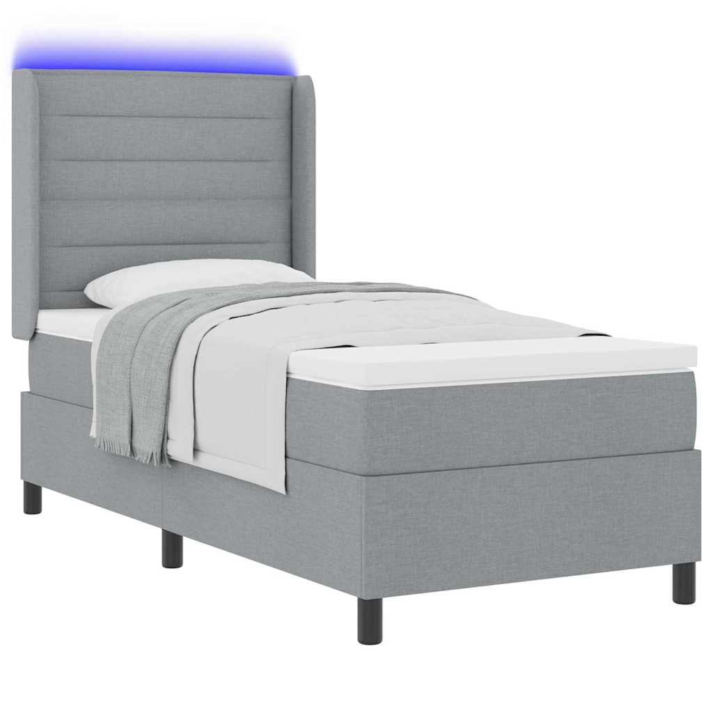 Lit à ressort LED avec matelas Gris clair 100 x 200 cm tissu - XIOS