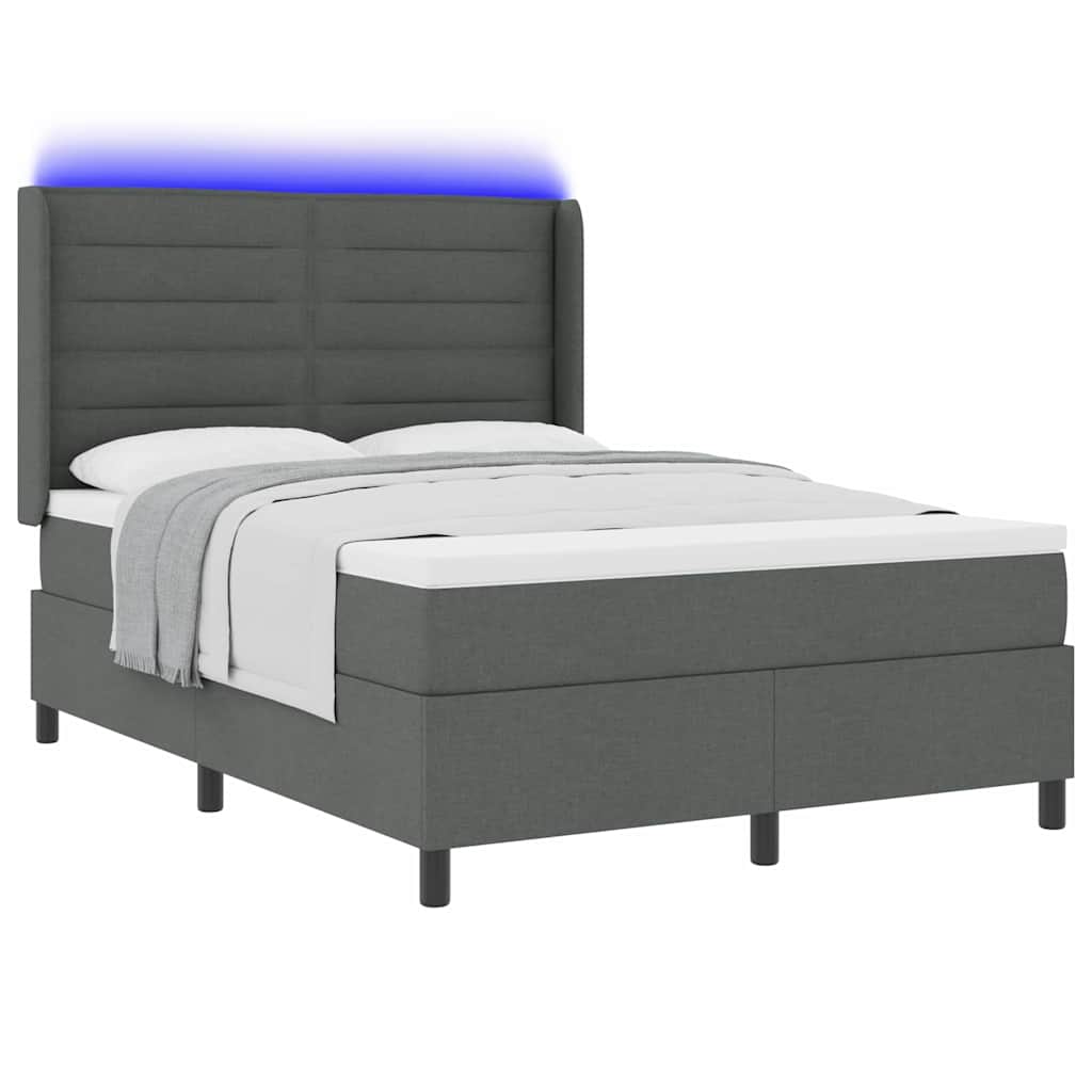 Lit à ressort LED avec matelas Gris foncé 140 x 190 cm tissu - XIOS