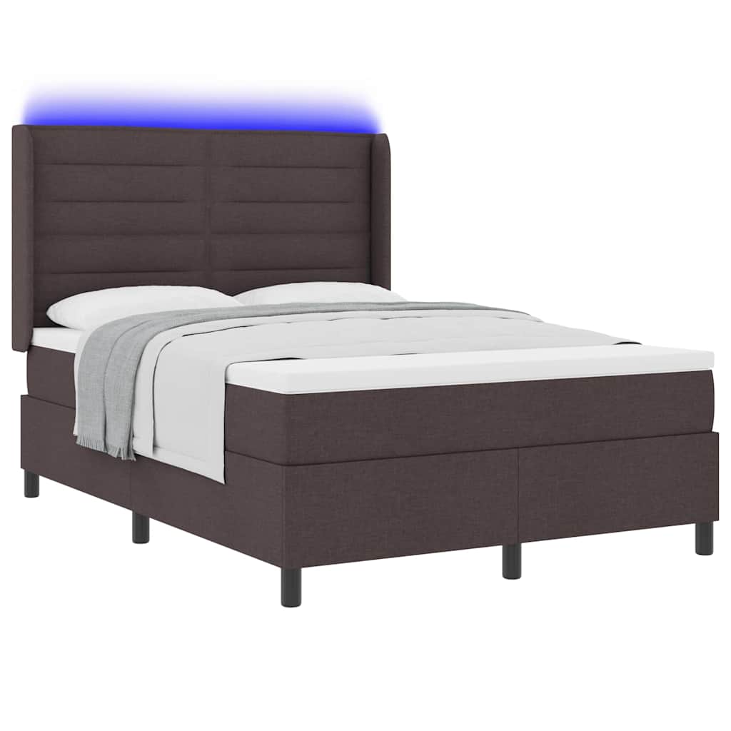 Lit à ressort LED avec matelas Marron foncé 140 x 190 cm tissu