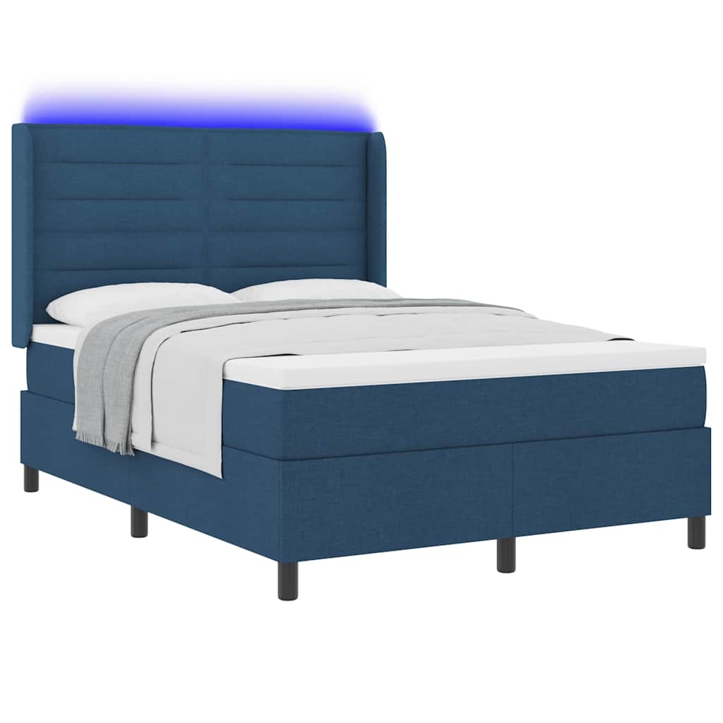 Lit à ressort LED avec tête de lit Bleu 140 x 190 cm tissu - XIOS