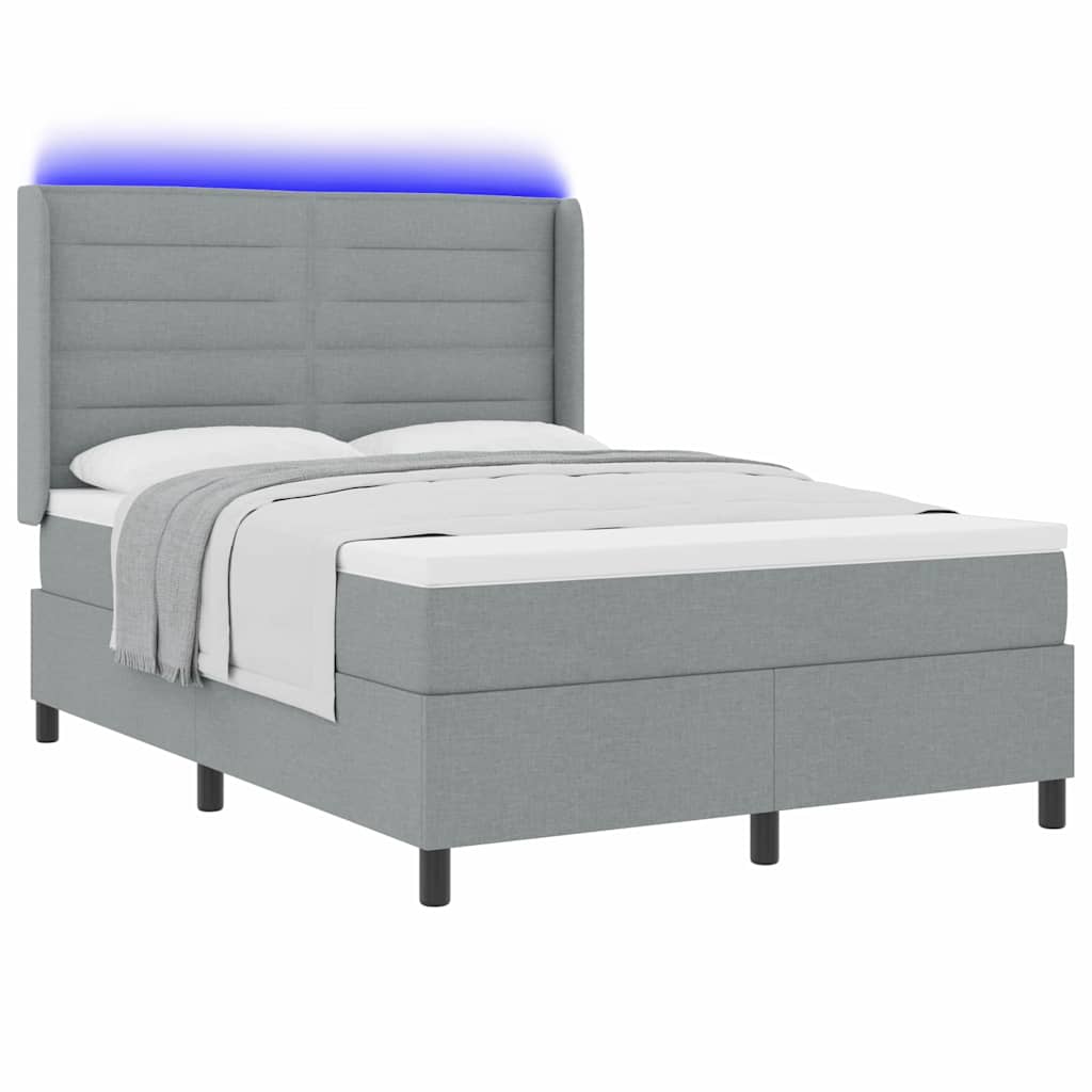 Lit à ressort LED avec matelas Gris clair 140 x 200 cm tissu - XIOS