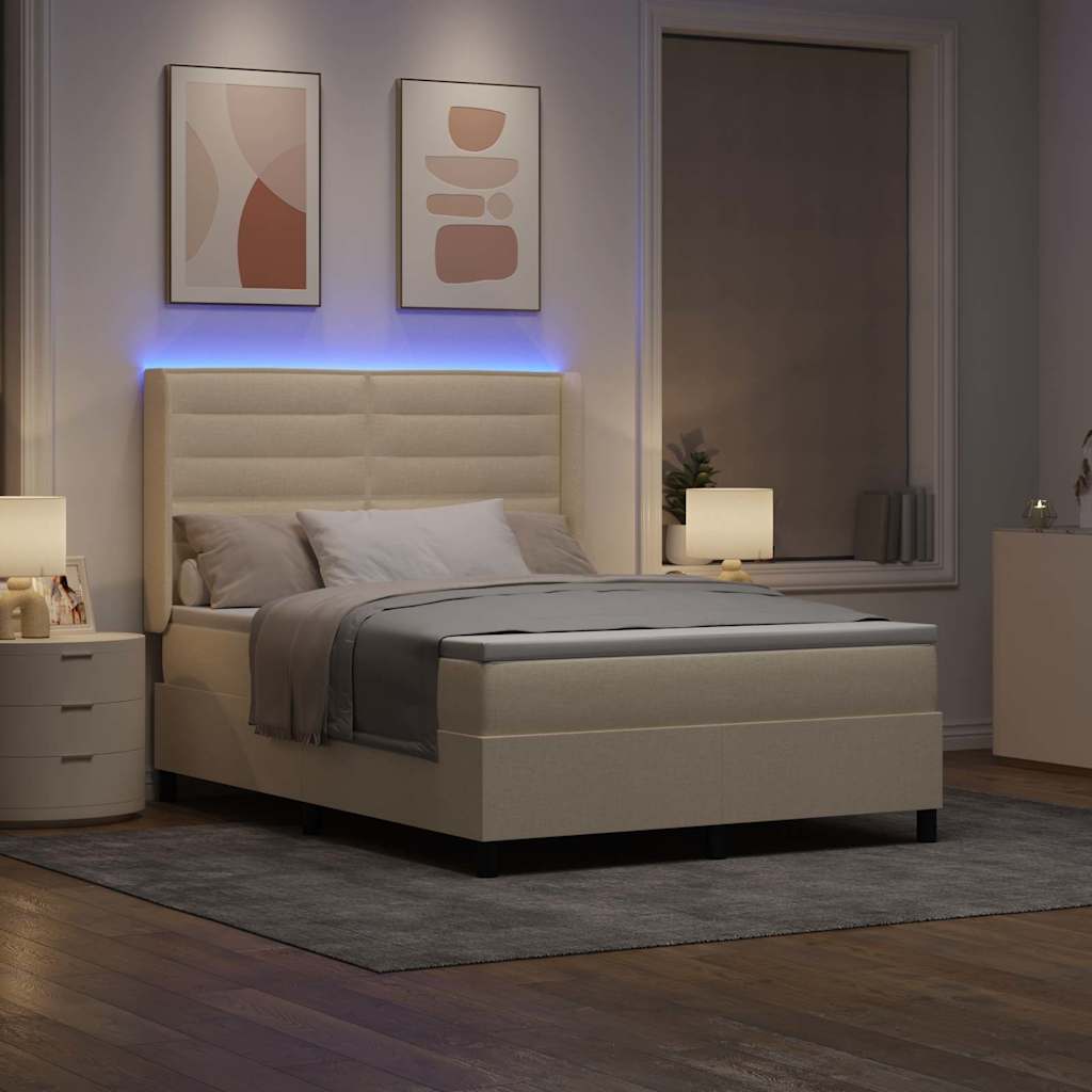 Lit à ressort LED avec matelas Crème 160 x 200 cm tissu - XIOS