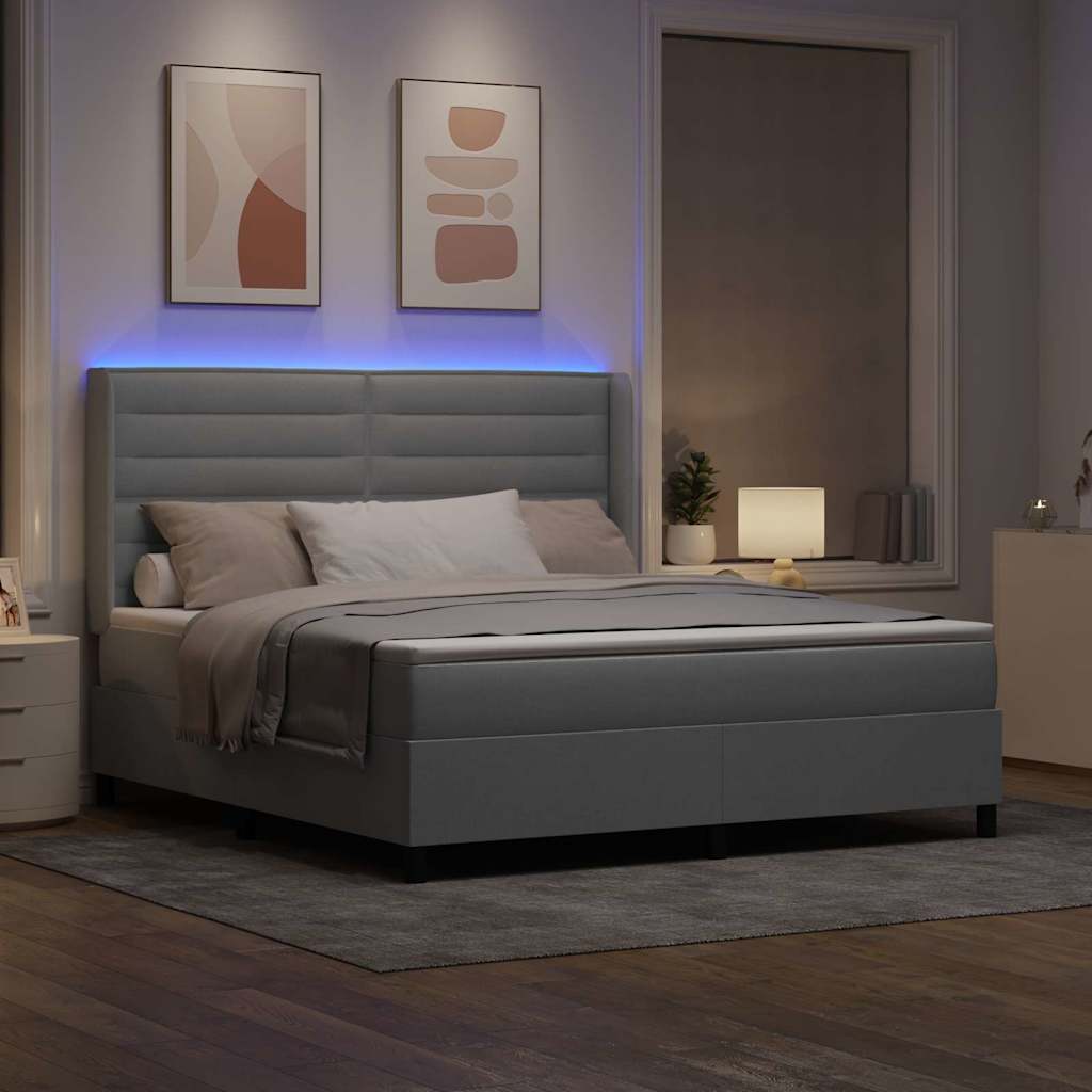 Lit à ressort LED avec matelas Gris clair 180 x 200 cm tissu - XIOS