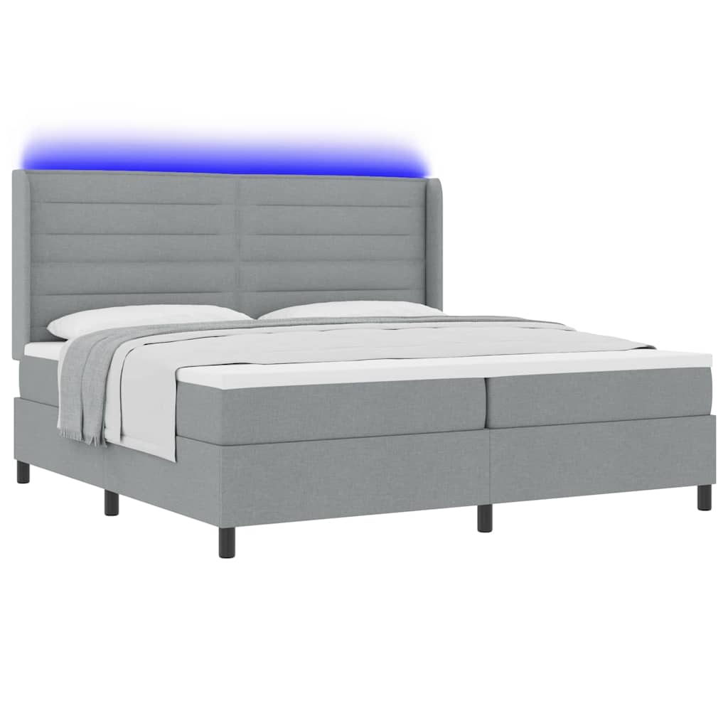 Lit à ressort LED avec matelas Gris clair 200 x 200 cm tissu - XIOS