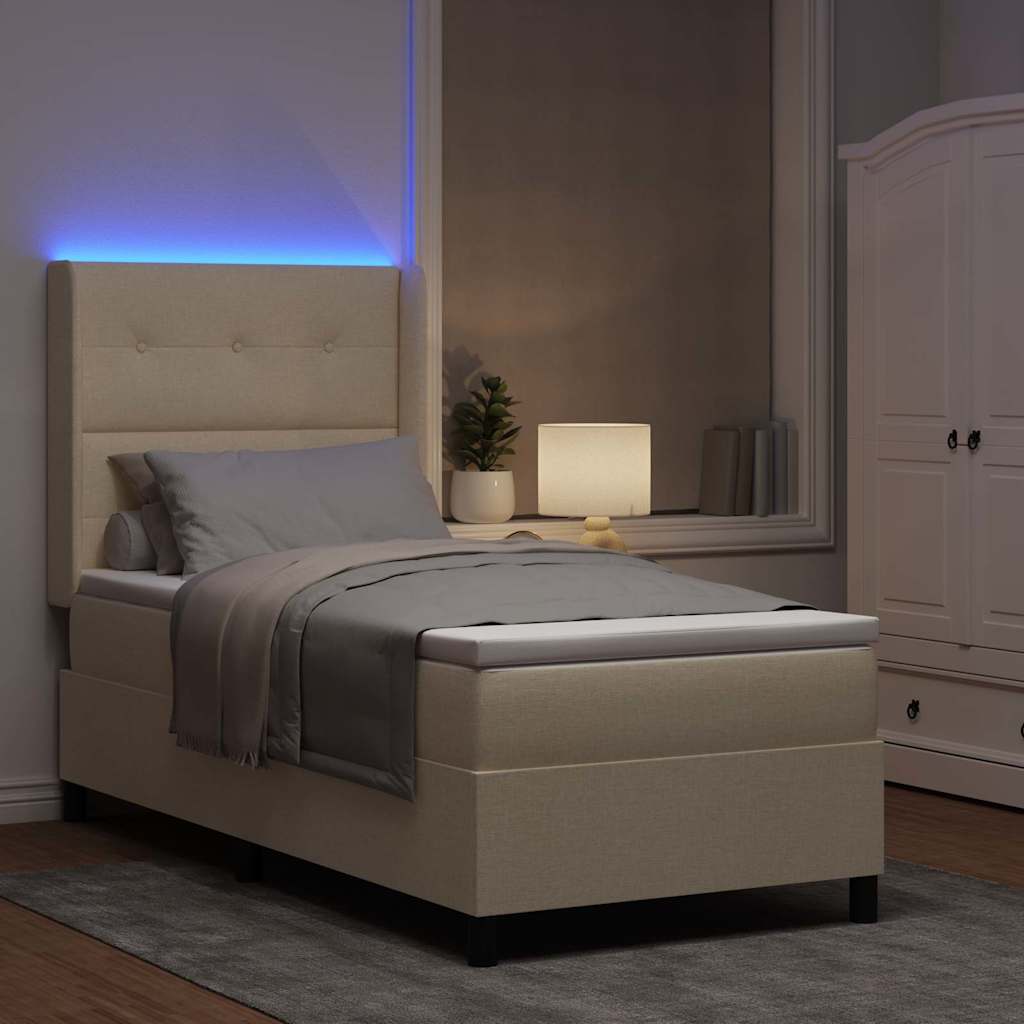Lit à ressort LED avec tête de lit Crème 80 x 200 cm tissu