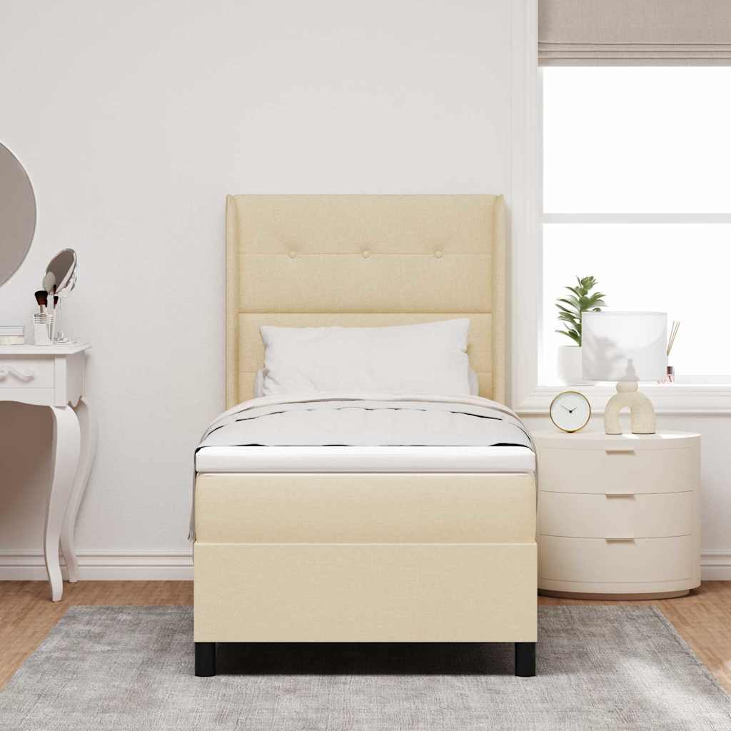 Lit à ressort LED avec tête de lit Crème 80 x 200 cm tissu
