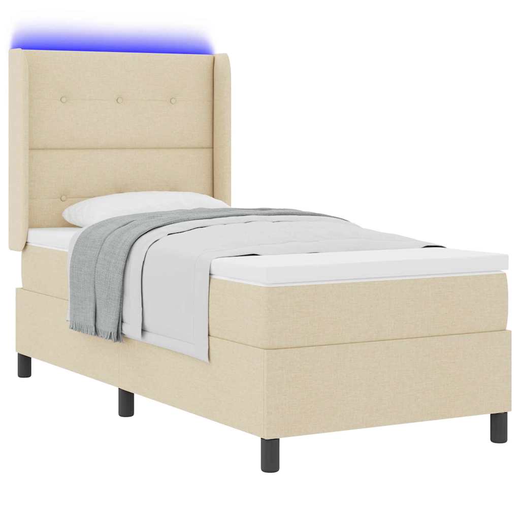 Lit à ressort LED avec tête de lit Crème 80 x 200 cm tissu