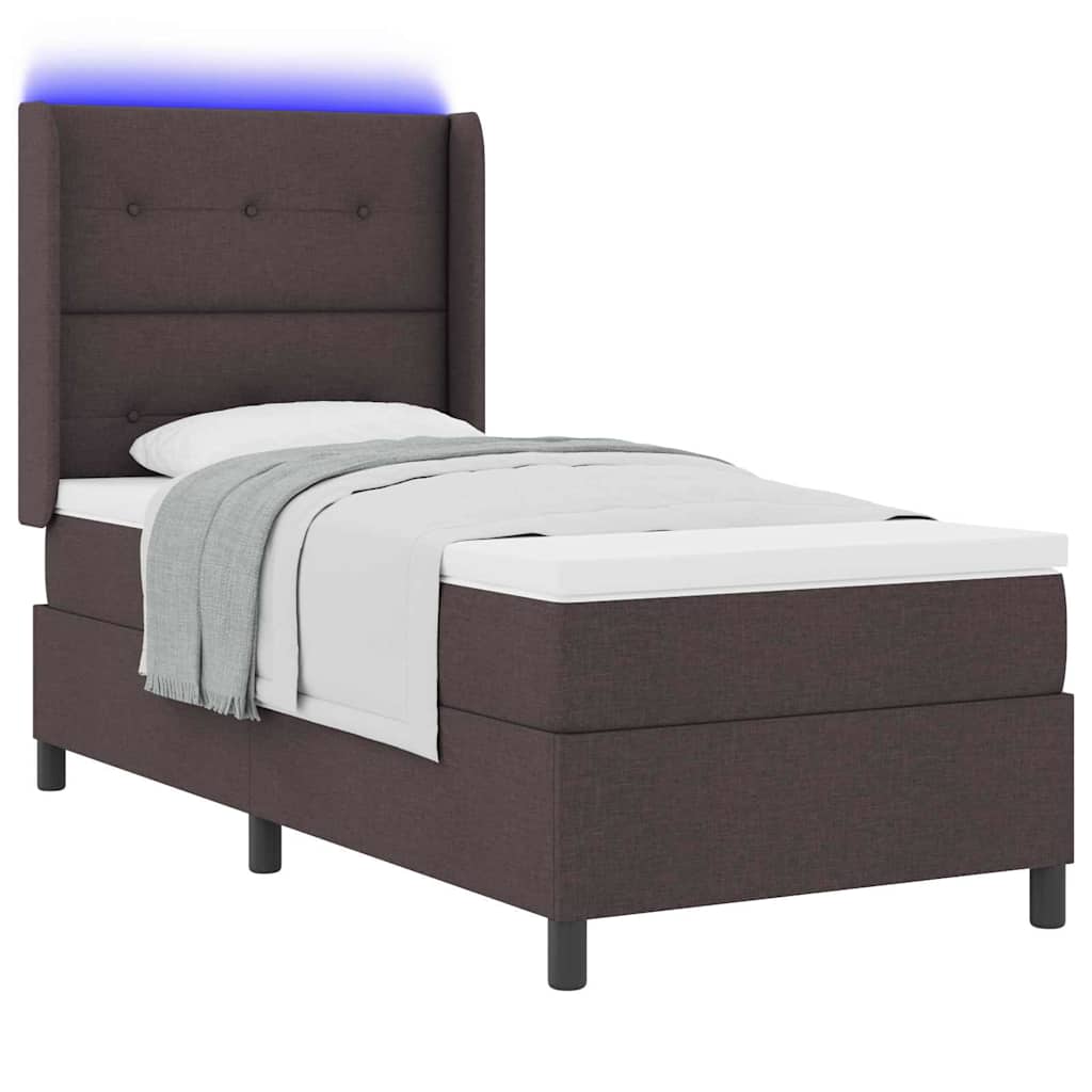 Lit à ressort LED Marron foncé 100 x 200 cm tissu