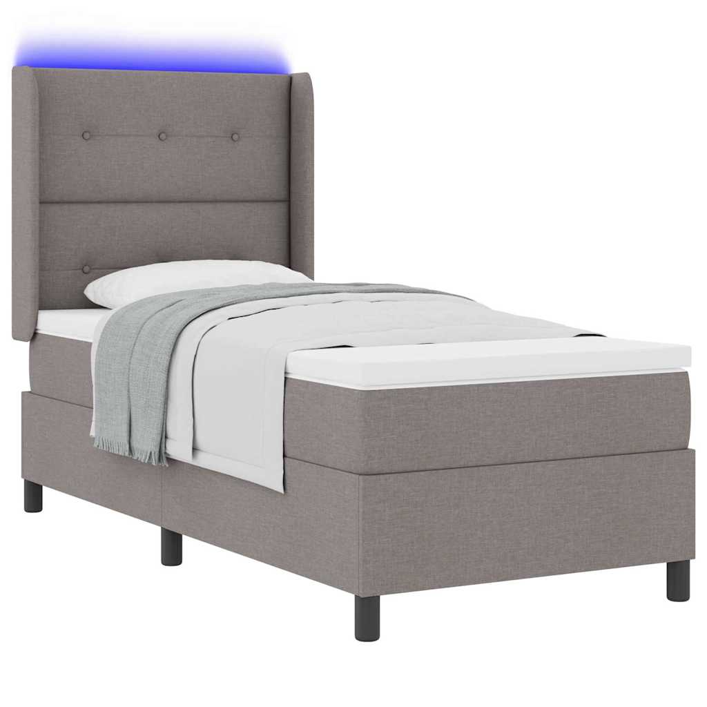 Lit à ressort LED avec tête de lit Taupe 100 x 200 cm tissu