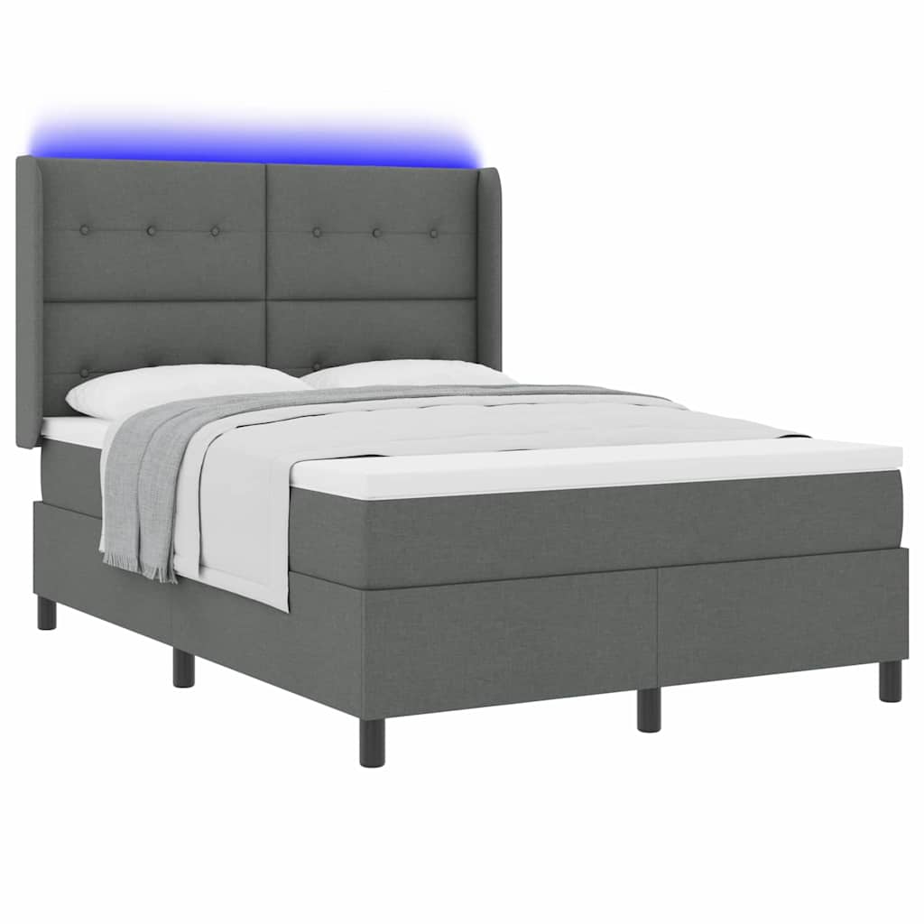 Lit à ressort LED Gris foncé 140 x 200 cm tissu