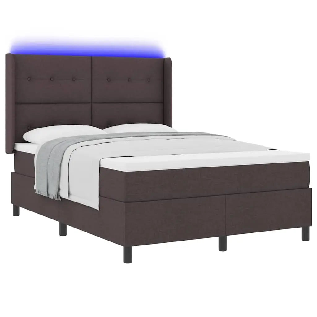 Lit à ressort LED Marron foncé 140 x 200 cm tissu - XIOS