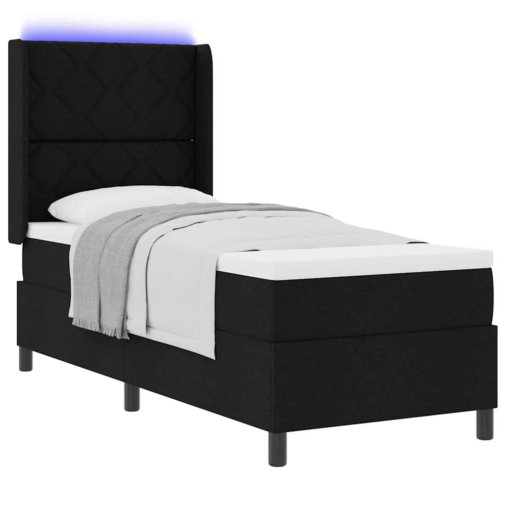 Lit à ressort LED avec tête de lit Noir 80 x 200 cm tissu
