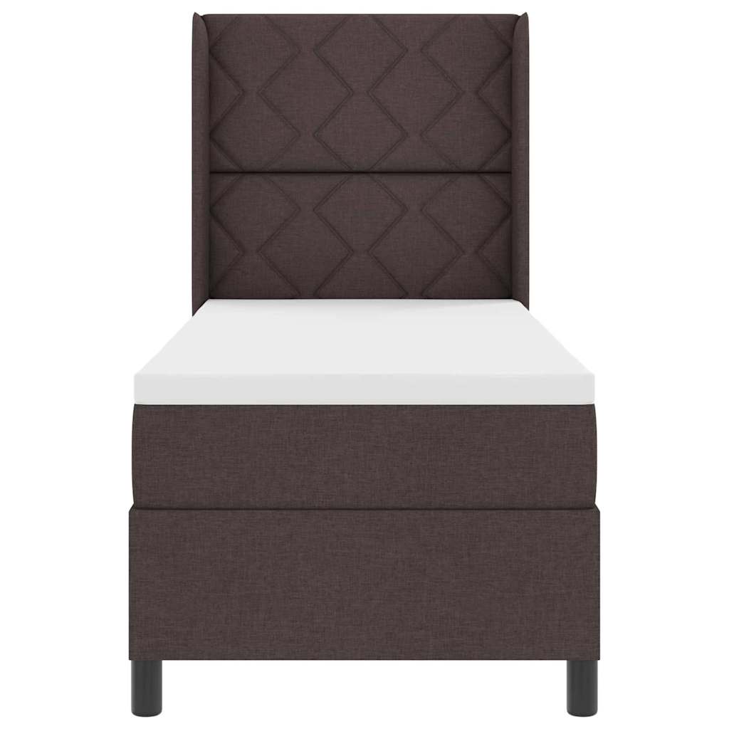 Lit à ressort LED avec coussin Marron foncé 80 x 200 cm tissu