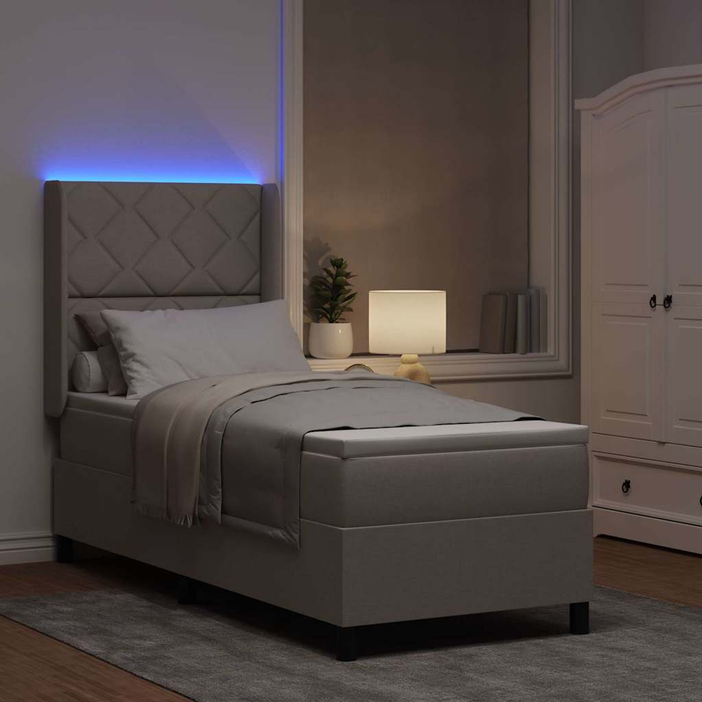 Lit à ressort LED avec tête de lit Taupe 80 x 200 cm tissu