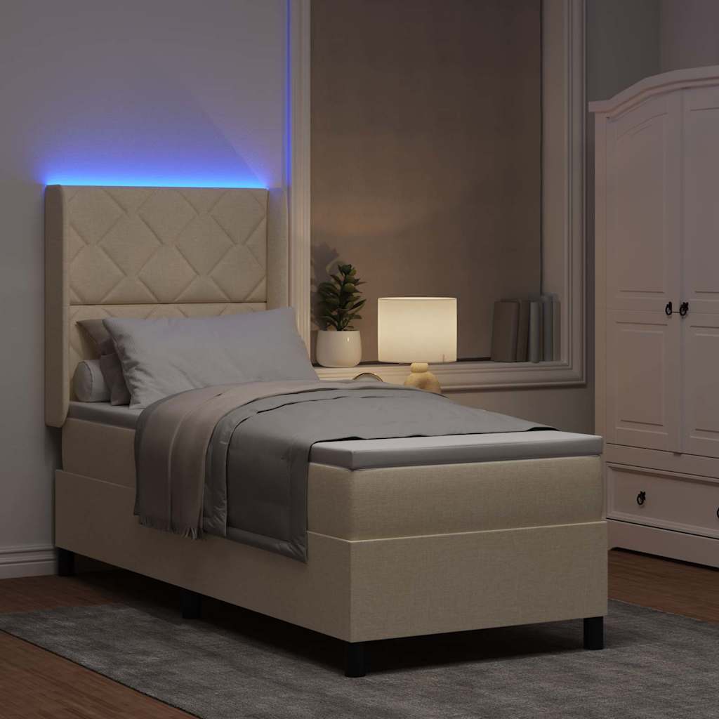 Lit à ressort LED avec tête de lit Crème 80 x 200 cm tissu
