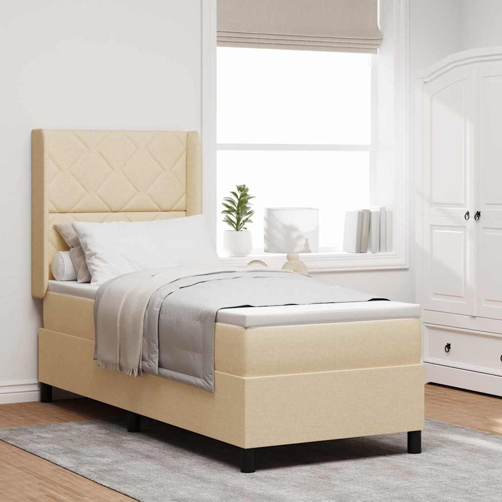 Lit à ressort LED avec tête de lit Crème 80 x 200 cm tissu