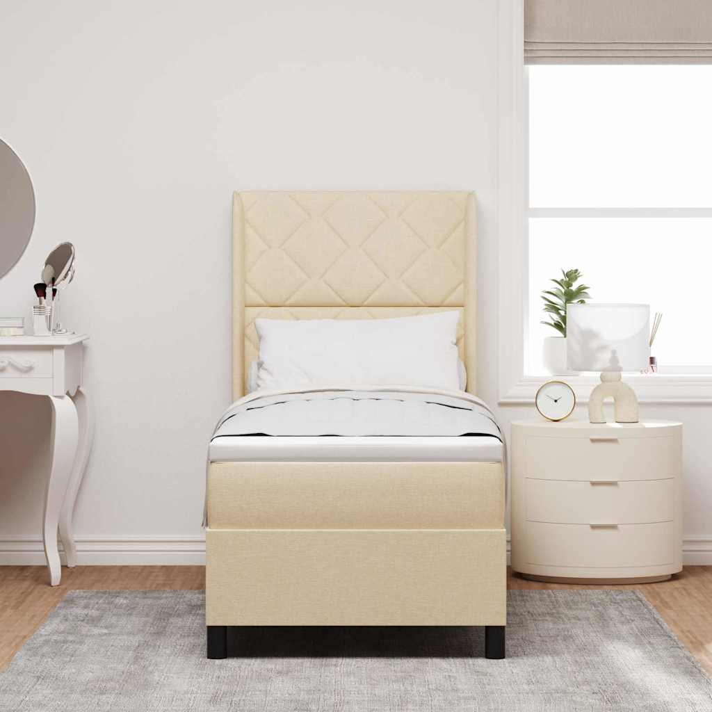 Lit à ressort LED avec tête de lit Crème 80 x 200 cm tissu