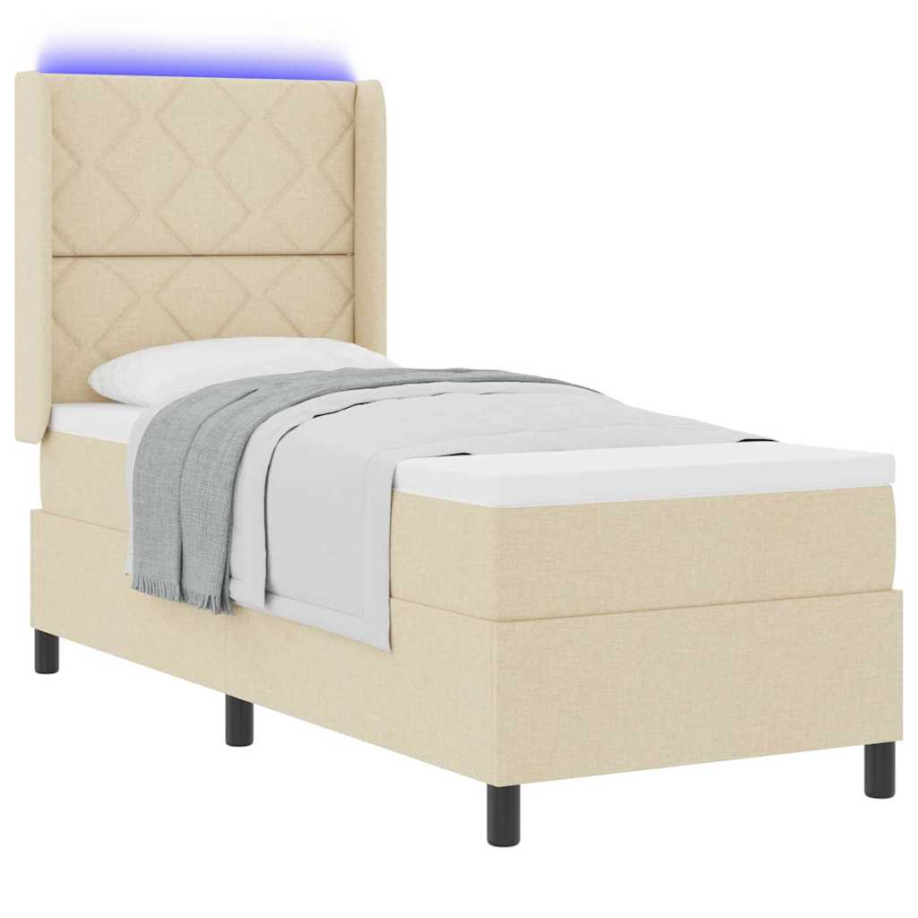 Lit à ressort LED avec tête de lit Crème 80 x 200 cm tissu