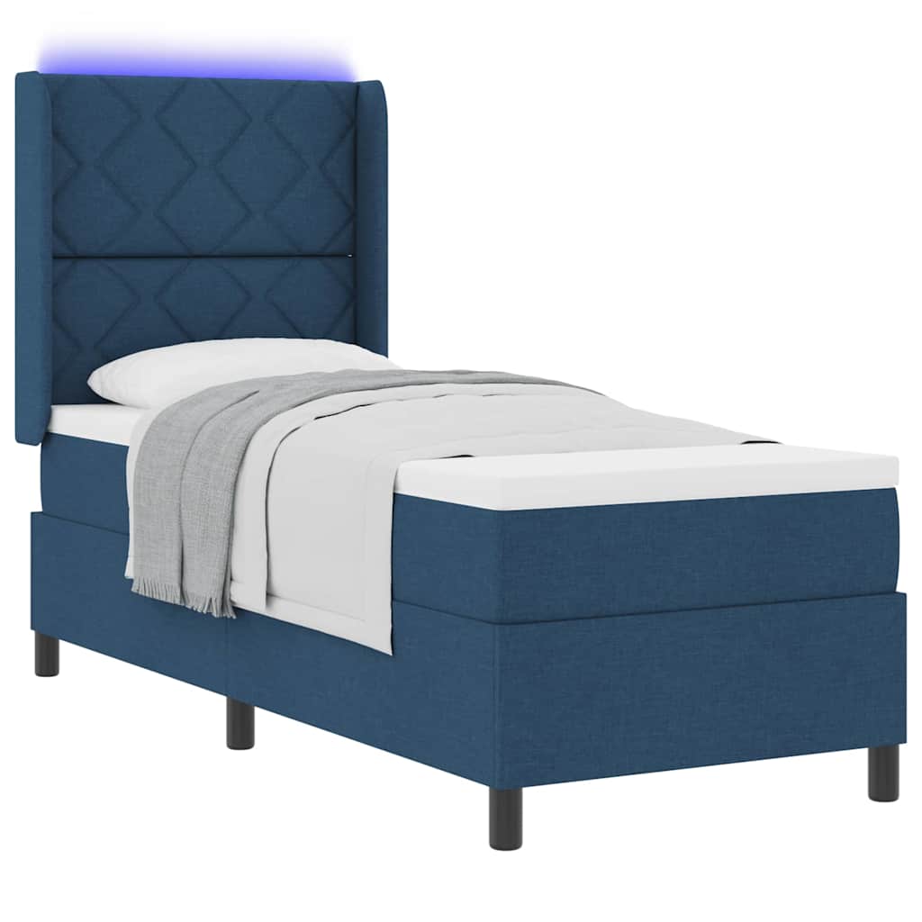 Lit à ressort LED avec tête de lit Bleu 80 x 200 cm tissu