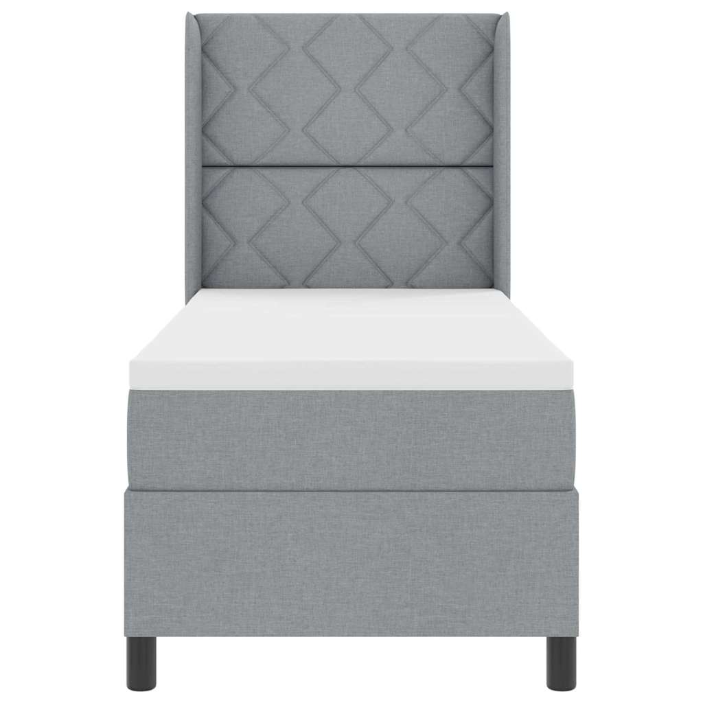 Lit à ressort LED avec tête de lit Gris clair 90 x 190 cm tissu