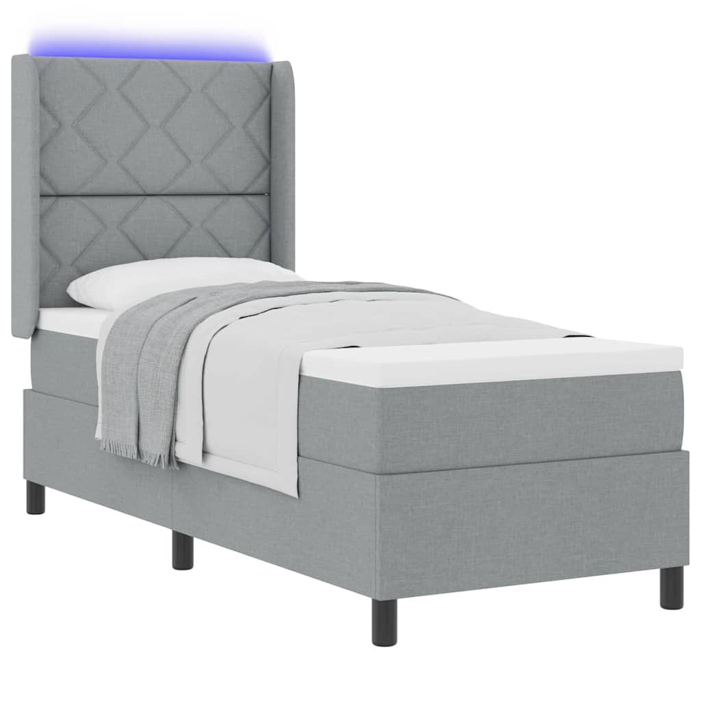 Lit à ressort LED avec tête de lit Gris clair 90 x 190 cm tissu