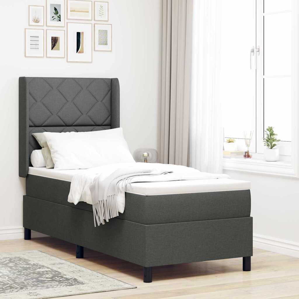 Lit à ressort LED avec tête de lit Gris foncé 90 x 190 cm tissu