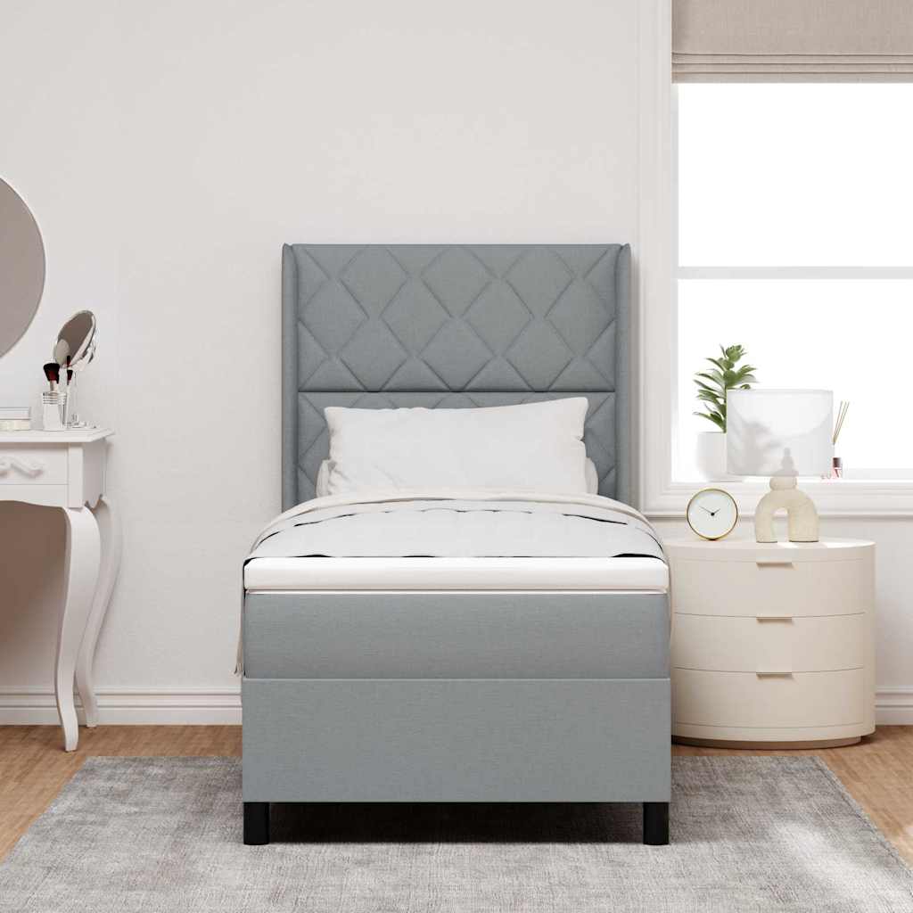 Lit à ressort LED avec matelas Gris clair 100 x 200 cm tissu - XIOS