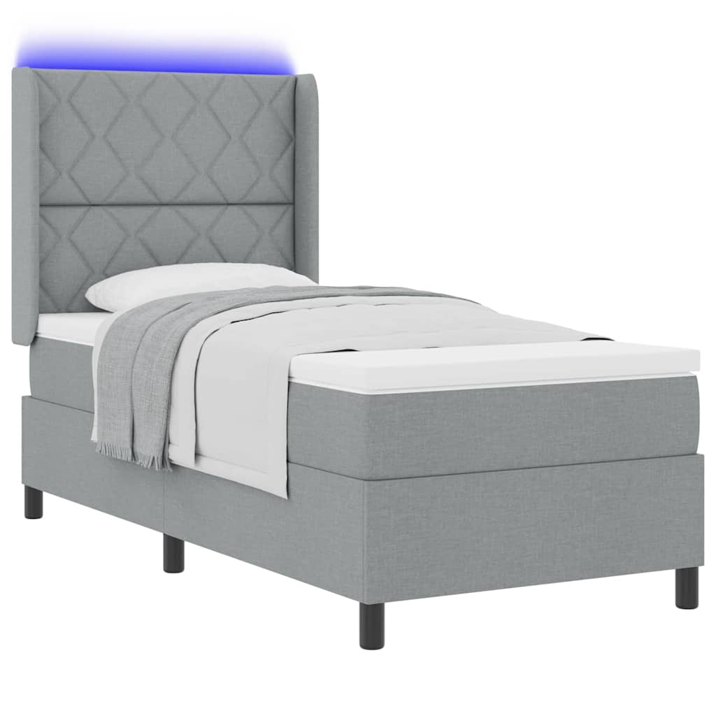 Lit à ressort LED avec matelas Gris clair 100 x 200 cm tissu - XIOS